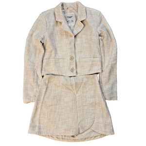 Abercrombie Tweed Set Preppy Skirt Suit S Cream Cropped Old Money Quiet Luxury